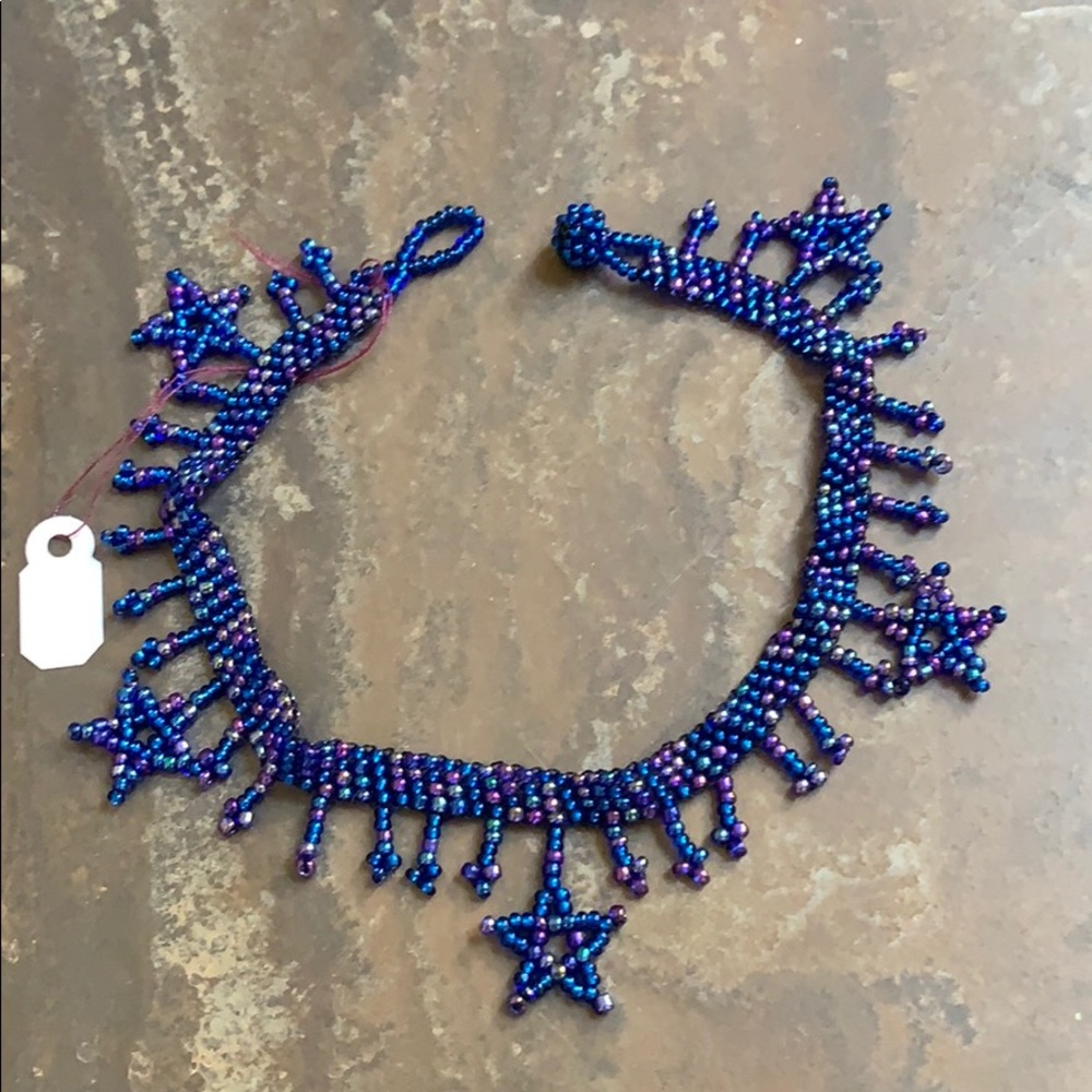 NWT Handmade Beaded Blue Star Fringe Anklet